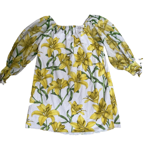 Alice + Olivia Artemis Off the Shoulder 3/4 Sleeve Mini Dress Floral Yellow L - Picture 6 of 10